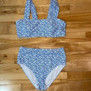 blue and white floral bikini size XL